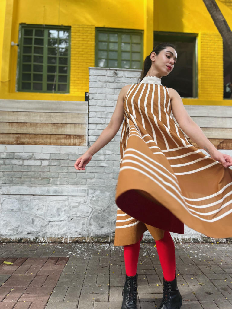 Rangoli Dress - Golden cotton by Ka-Sha in multi color for women in Singapore