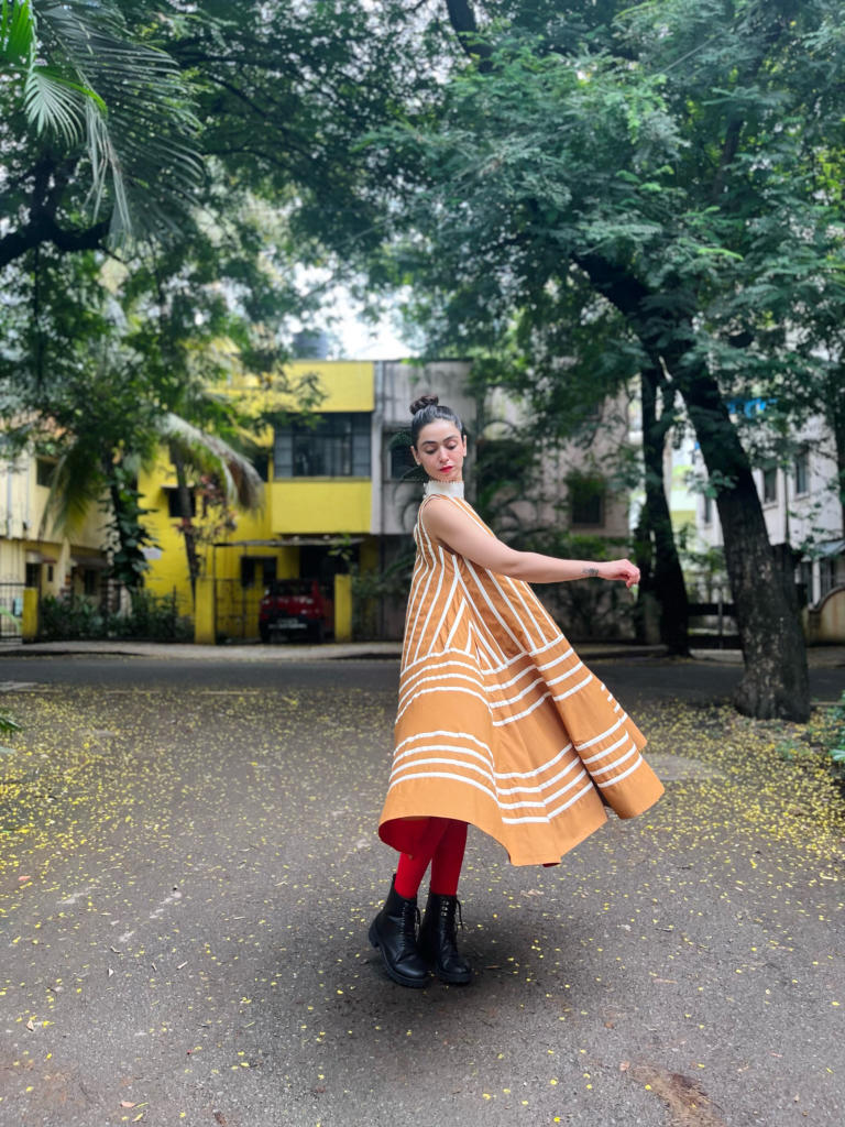 Rangoli Dress - Golden cotton by Ka-Sha in multi color for women in Singapore