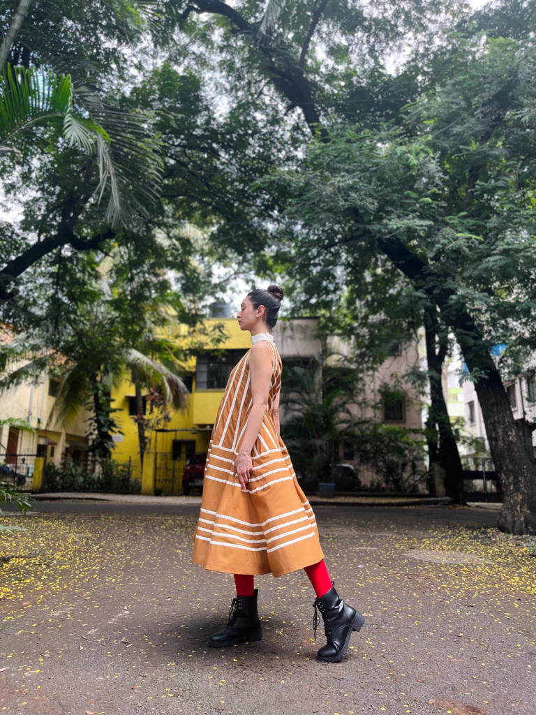 Rangoli Dress - Golden cotton by Ka-Sha in multi color for women in Singapore
