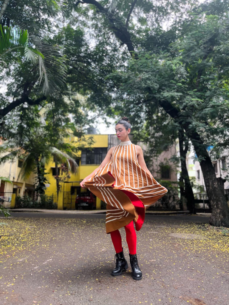 Rangoli Dress - Golden cotton by Ka-Sha in multi color for women in Singapore