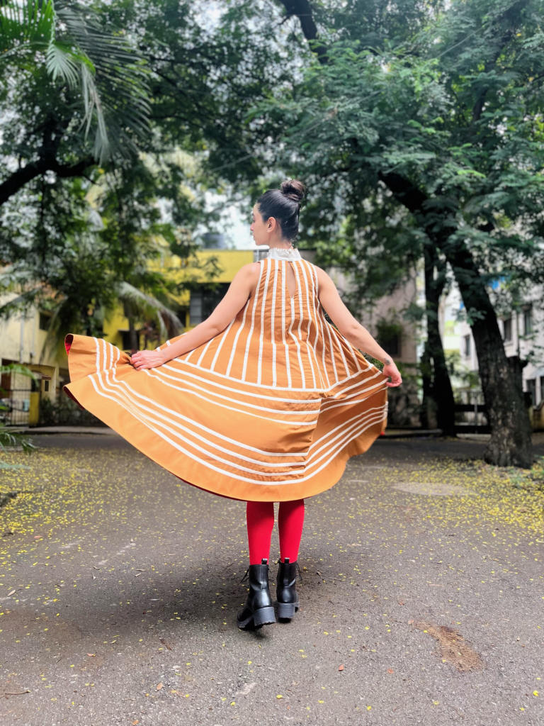 Rangoli Dress - Golden cotton by Ka-Sha in multi color for women in Singapore