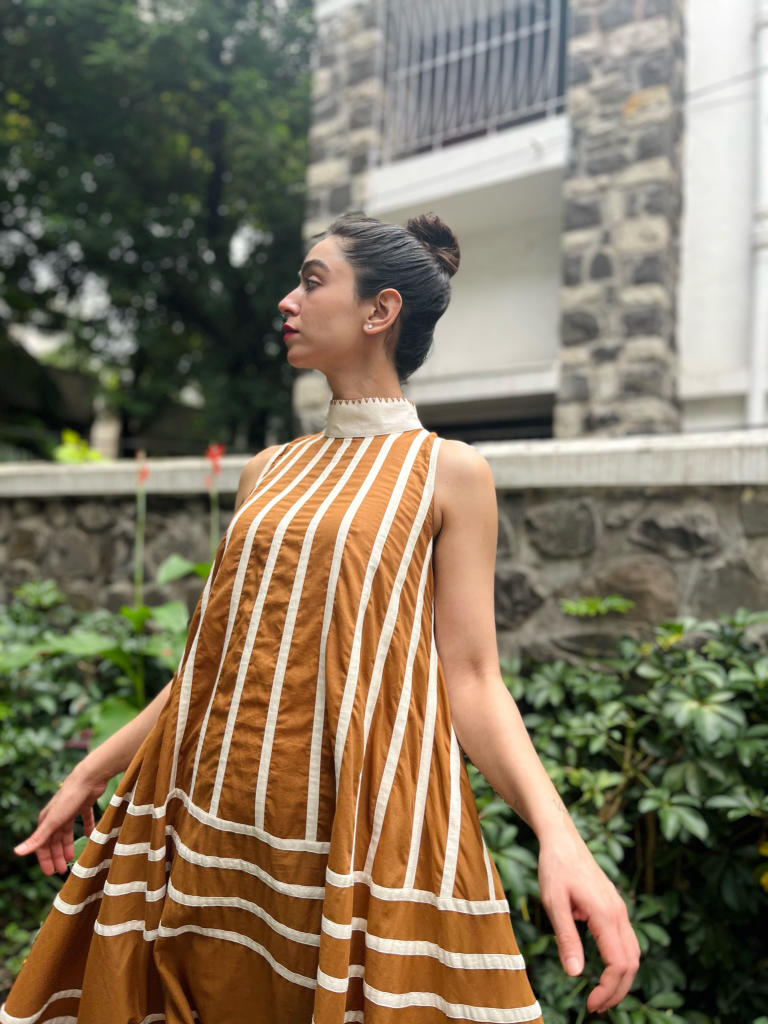 Rangoli Dress - Golden cotton by Ka-Sha in multi color for women in Singapore