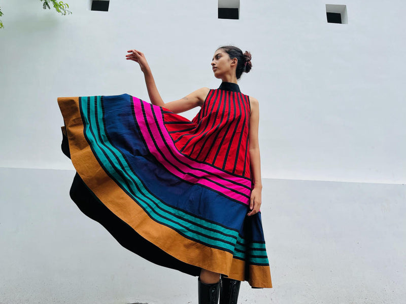 Rangoli Dress - Multicolor cotton by Ka-Sha in multi color for women in Singapore