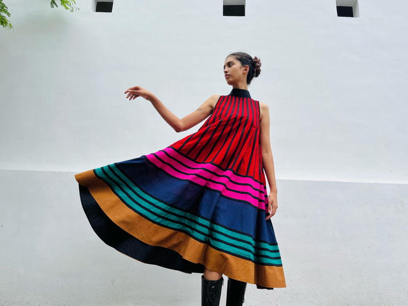 Rangoli Dress - Multicolor cotton by Ka-Sha in multi color for women in Singapore