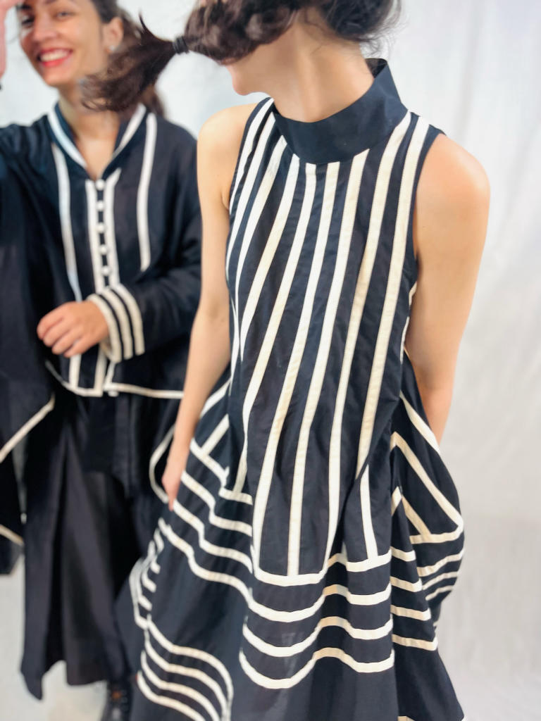 Rangoli Dress - B&W cotton by Ka-Sha in black color for women in Singapore