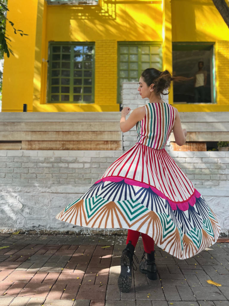 Rangoli Gulab Skirt + Rangoli Laal Top chanderi by Ka-Sha in multi color for women in Singapore