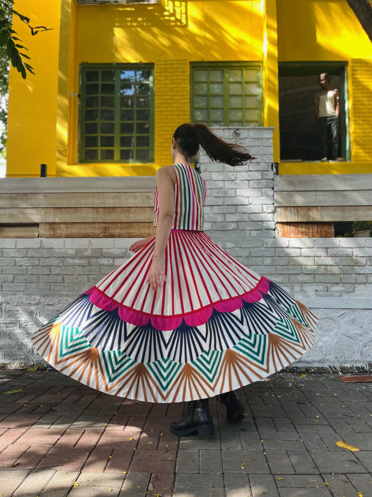 Rangoli Gulab Skirt + Rangoli Laal Top chanderi by Ka-Sha in multi color for women in Singapore