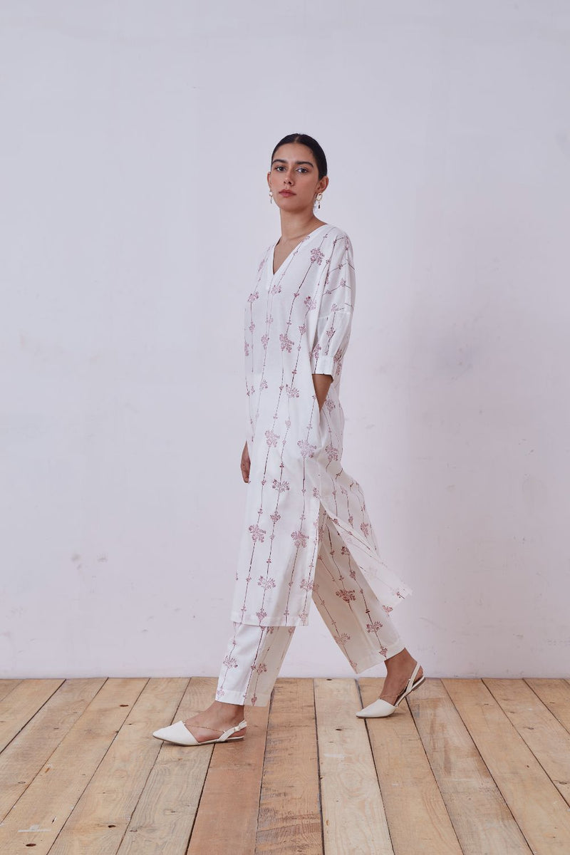 Ratan Red Hand Printed Tunic cotton cambric tunics/kaftan by The Summer House for women in Singapore