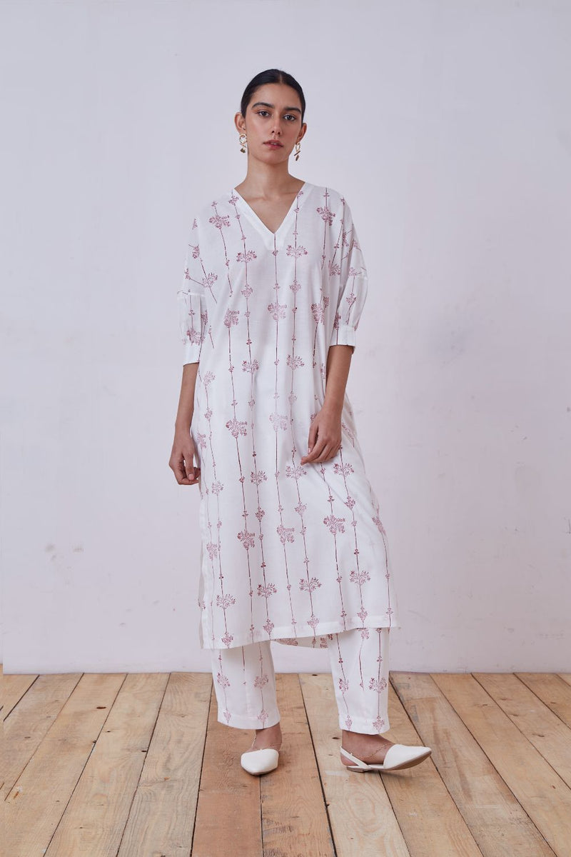 Ratan Red Hand Printed Tunic cotton cambric tunics/kaftan by The Summer House for women in Singapore