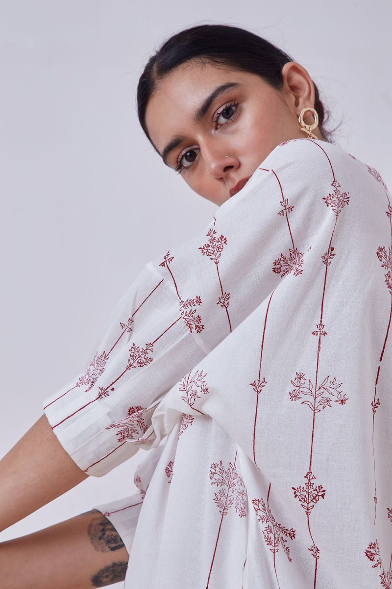 Ratan Red Hand Printed Tunic cotton cambric tunics/kaftan by The Summer House for women in Singapore