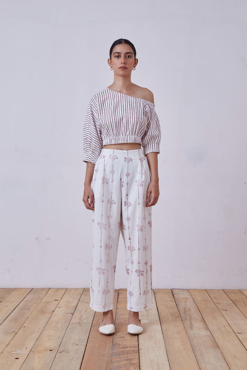 Ratan Red Hand Printed Pant cotton cambric pant/trouser by The Summer House for women in Singapore