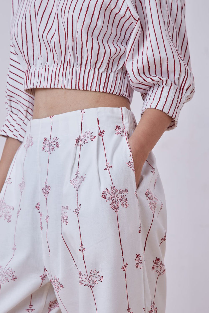 Ratan Red Hand Printed Pant cotton cambric pant/trouser by The Summer House for women in Singapore