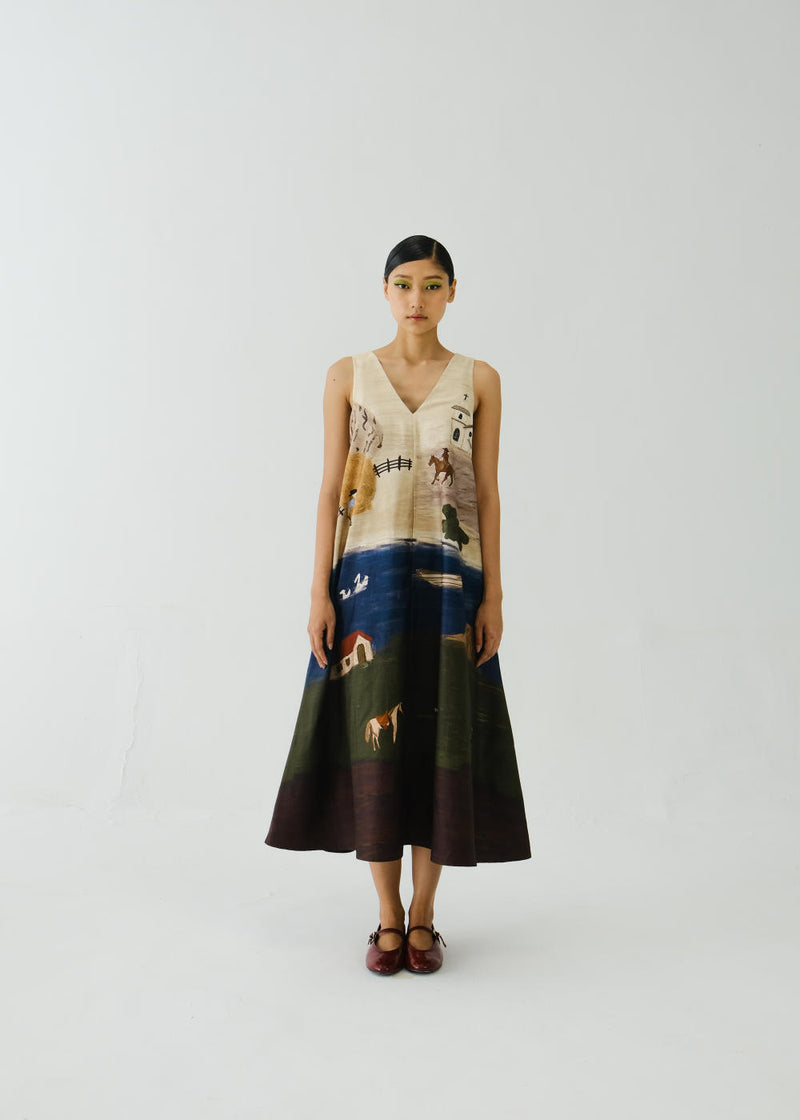 Ravine Dress-Village Print satin by CORD for women in Singapore