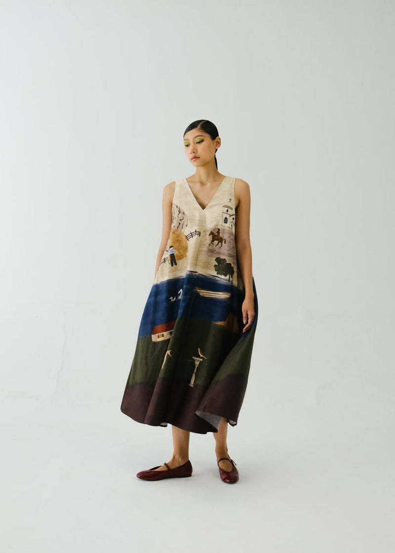 Ravine Dress-Village Print satin by CORD for women in Singapore