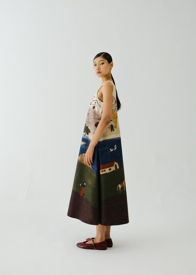 Ravine Dress-Village Print satin by CORD for women in Singapore