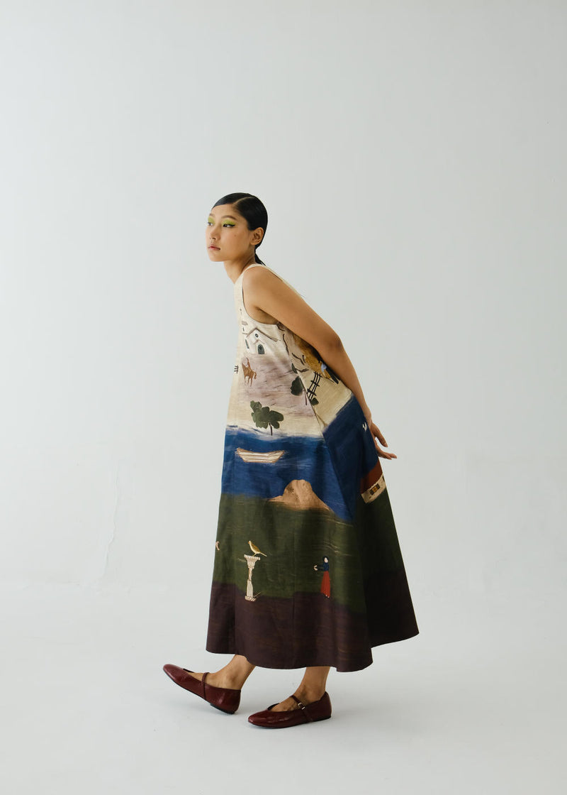 Ravine Dress-Village Print satin by CORD for women in Singapore