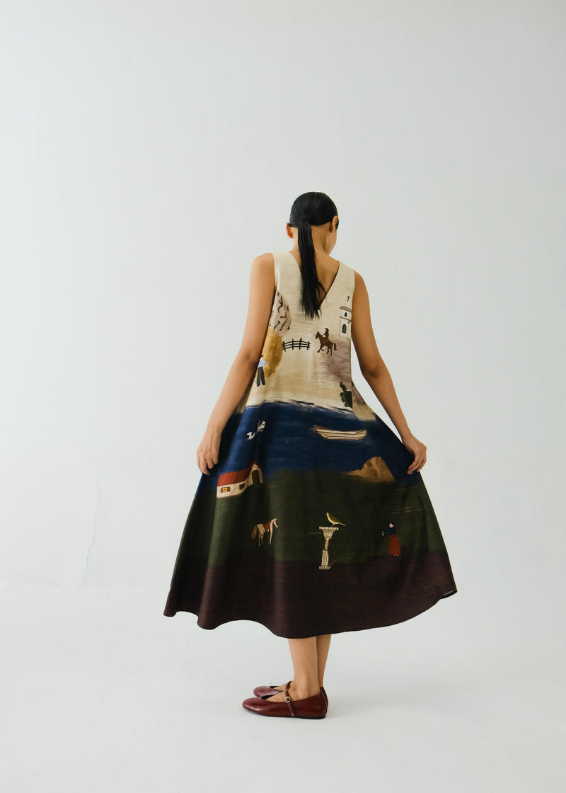 Ravine Dress-Village Print satin by CORD for women in Singapore
