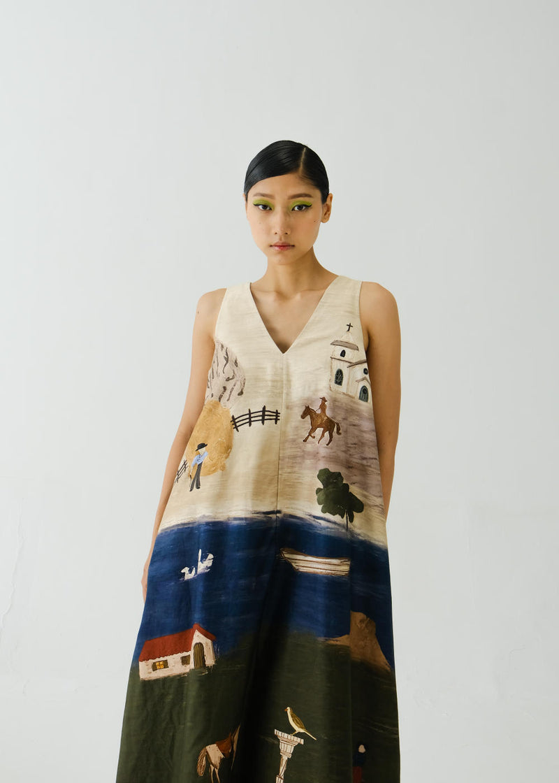 Ravine Dress-Village Print satin by CORD for women in Singapore