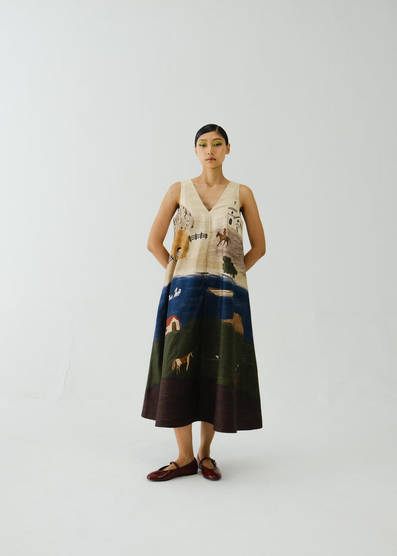 Ravine Dress-Village Print satin by CORD for women in Singapore