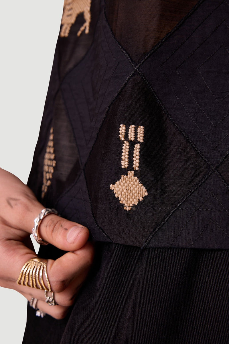 Rayya Black Handwoven Embroidered Top
