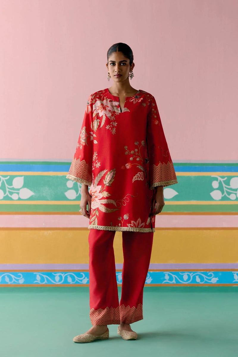 Red Chintz Kurta Set chanderi Buy Red Chintz Kurta Set from C&W | Light Kurta Sets for Women by Label Mogra in red color for women in Singapore