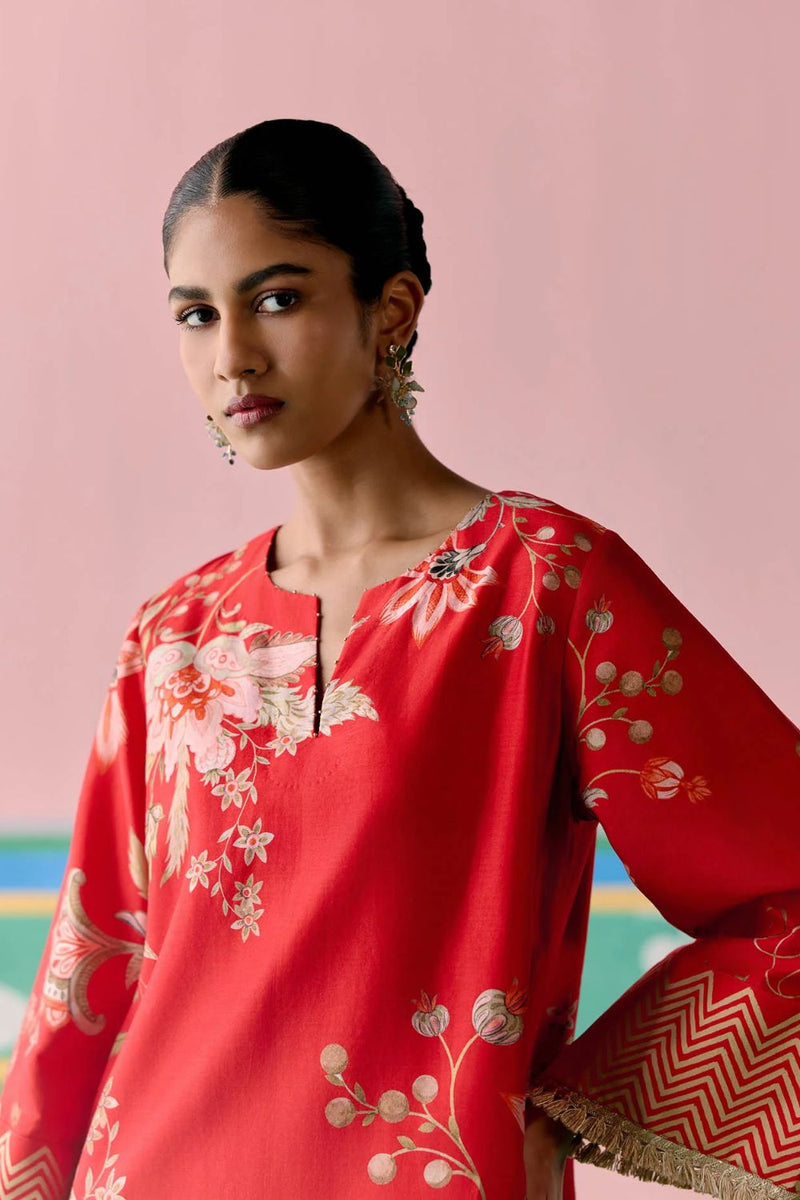 Red Chintz Kurta Set chanderi Buy Red Chintz Kurta Set from C&W | Light Kurta Sets for Women by Label Mogra in red color for women in Singapore
