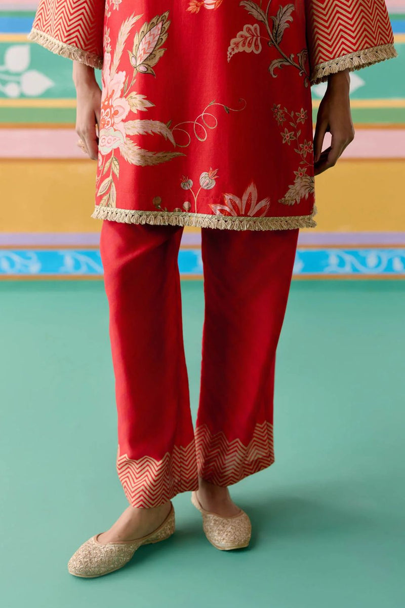 Red Chintz Kurta Set chanderi Buy Red Chintz Kurta Set from C&W | Light Kurta Sets for Women by Label Mogra in red color for women in Singapore