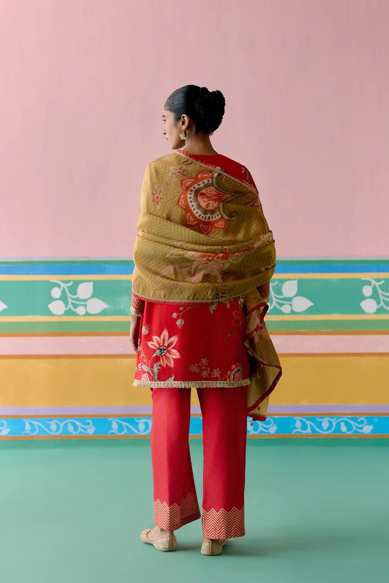 Red Chintz Kurta Set chanderi Buy Red Chintz Kurta Set from C&W | Light Kurta Sets for Women by Label Mogra in red color for women in Singapore