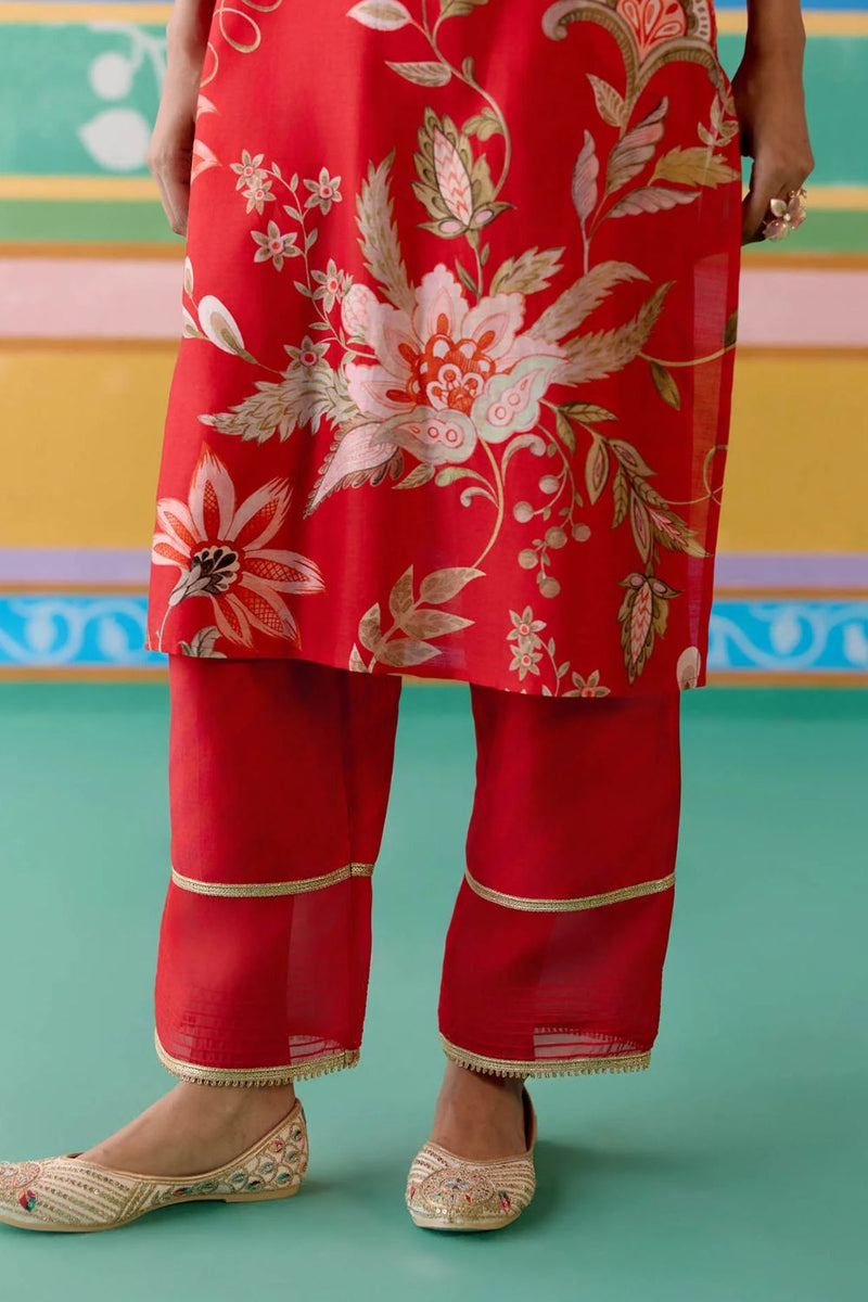 Red Chintz V-neck Kurta Set chanderi Buy Red Chintz V-neck Kurta Set from C&W | Light Kurta Sets for Women by Label Mogra in red color for women in Singapore