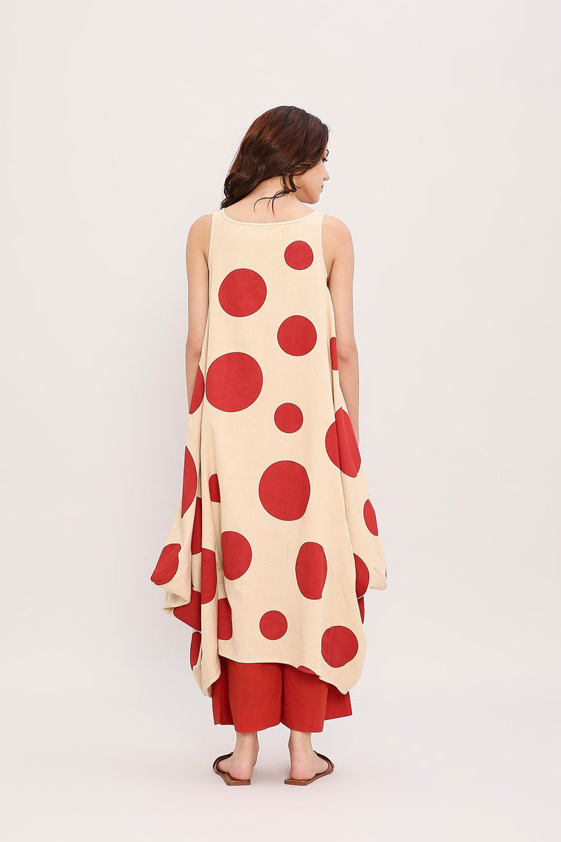 Red Hand Block Printed Polka Vari Co-ord Set (2 PCS) cotton by Mati in red color for women in Singapore