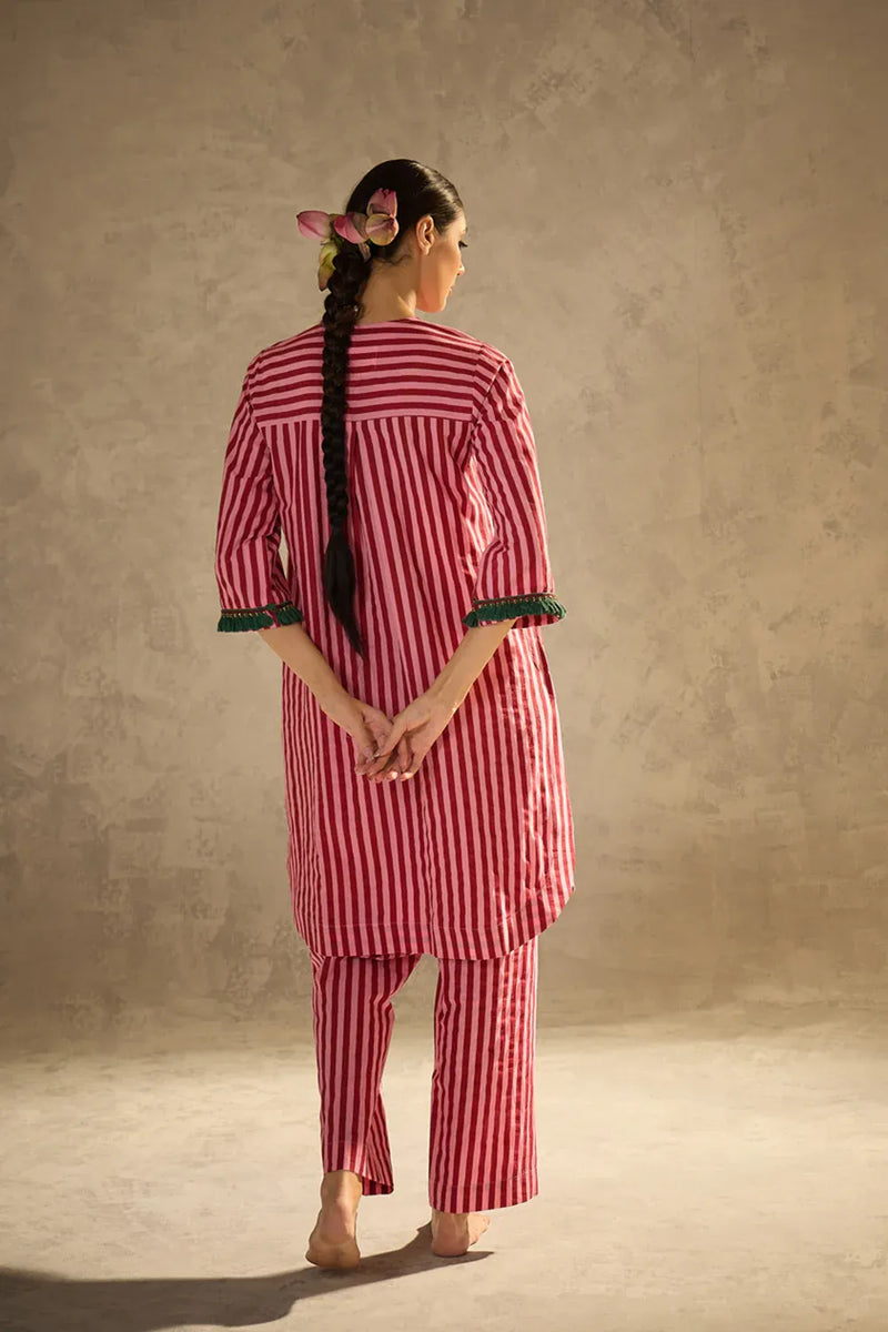 Red N Pink Stripe set cotton by AAVIDI in multi color for women in Singapore