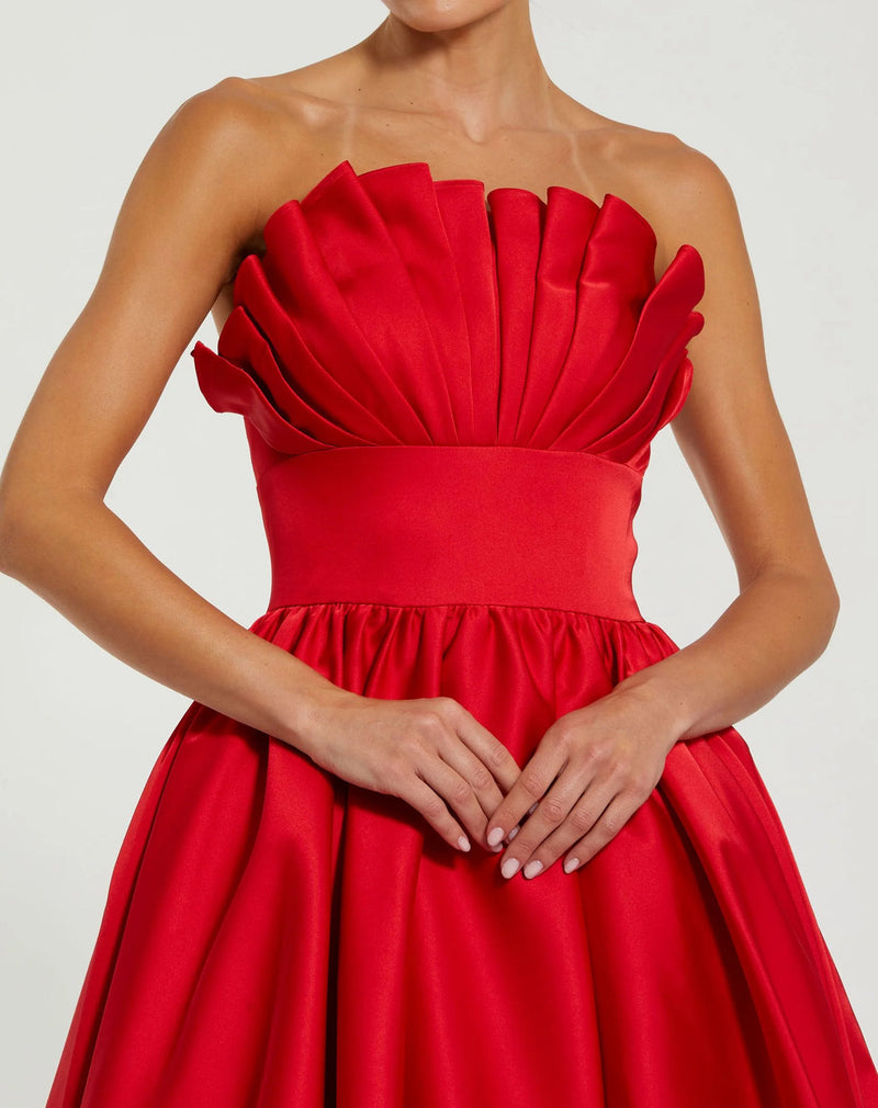 21037-Red Strapless Bubble Hem High Low Ball Gown polyester cocktail-and-party-dresses by Mac Duggal in red for women in Singapore