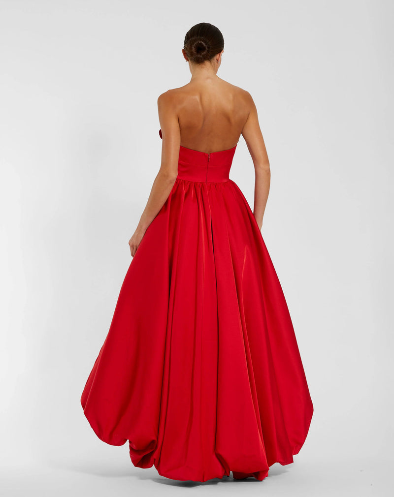 21037-Red Strapless Bubble Hem High Low Ball Gown polyester cocktail-and-party-dresses by Mac Duggal in red for women in Singapore