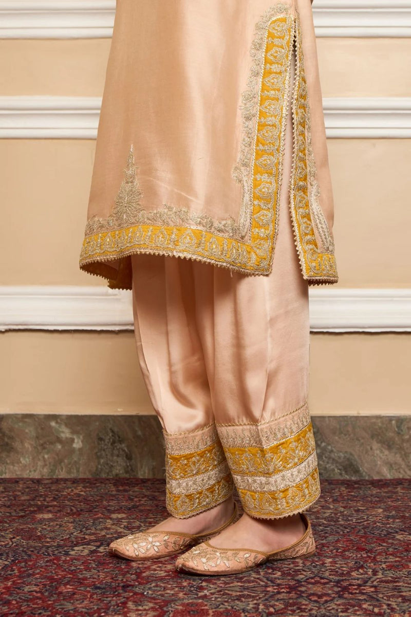 Resham Straight kurta with salwar and dupatta-Rosepink silk by SHEETAL BATRA in pink color for women in Singapore