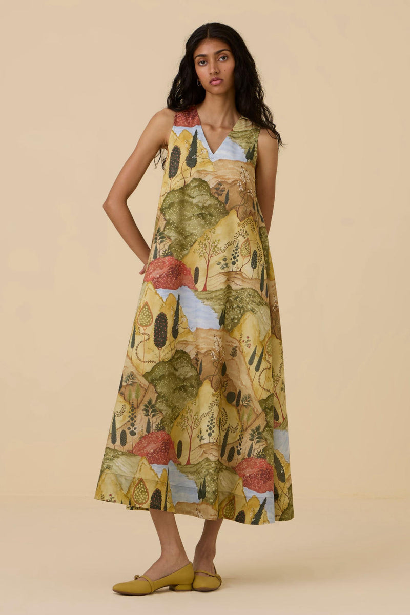 Riaz Ochre Print Maxi Dress cotton by The Summer House in yellow color for women in Singapore