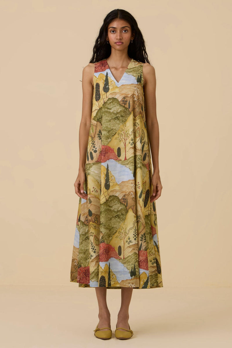 Riaz Ochre Print Maxi Dress cotton by The Summer House in yellow color for women in Singapore