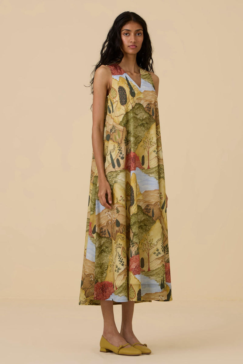 Riaz Ochre Print Maxi Dress cotton by The Summer House in yellow color for women in Singapore