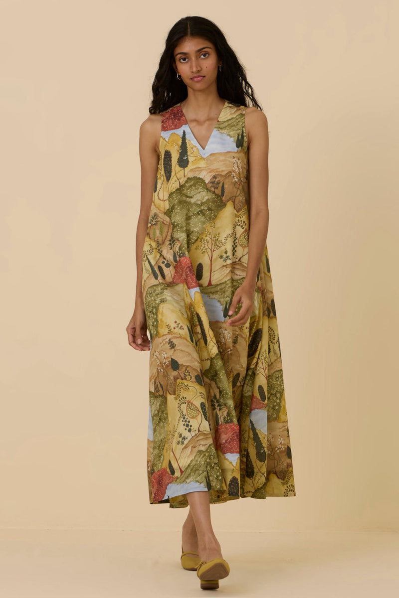Riaz Ochre Print Maxi Dress cotton by The Summer House in yellow color for women in Singapore