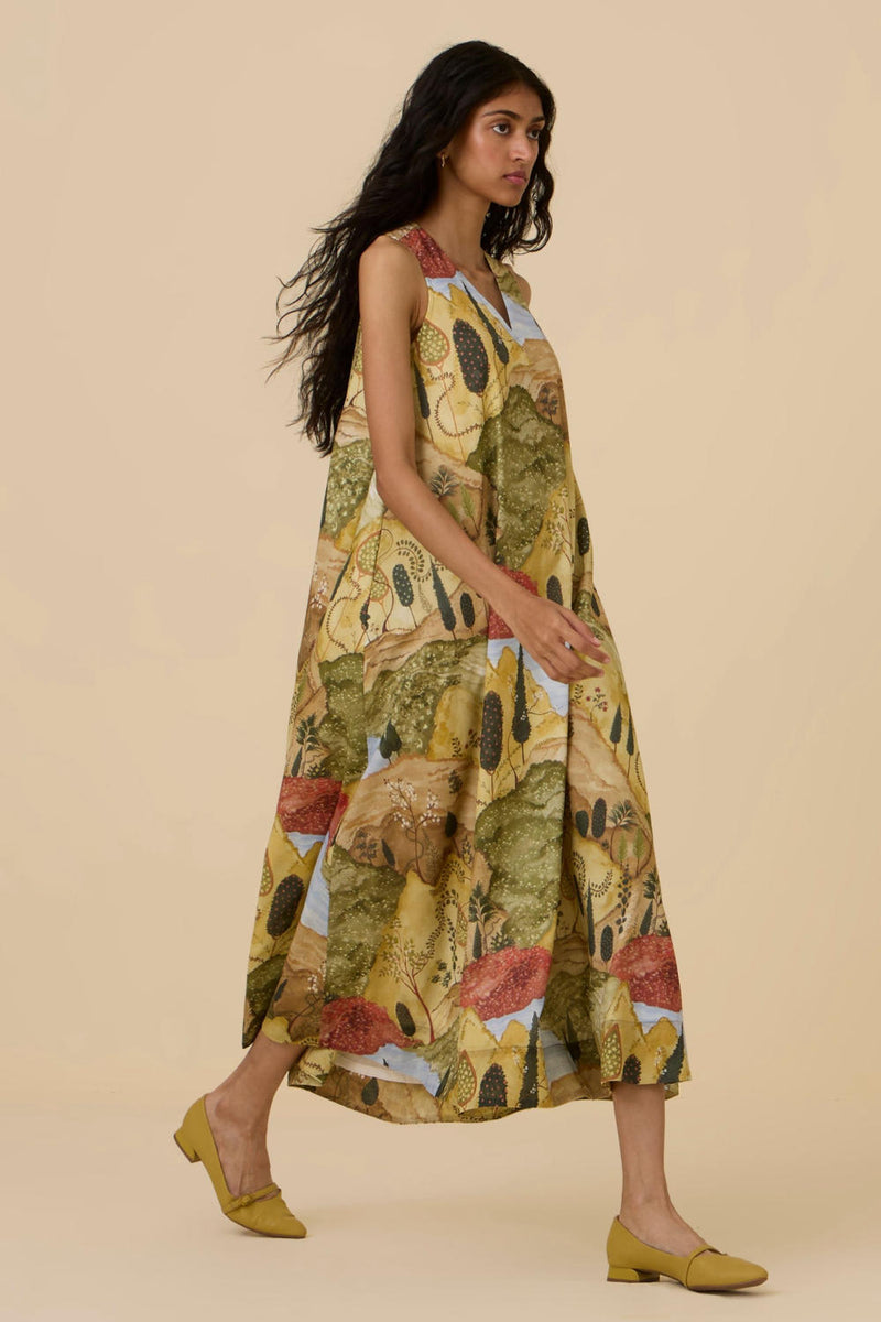 Riaz Ochre Print Maxi Dress cotton by The Summer House in yellow color for women in Singapore