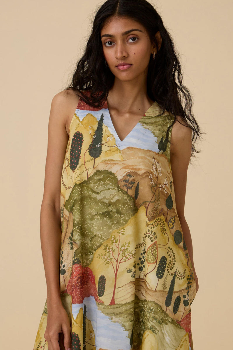 Riaz Ochre Print Maxi Dress cotton by The Summer House in yellow color for women in Singapore