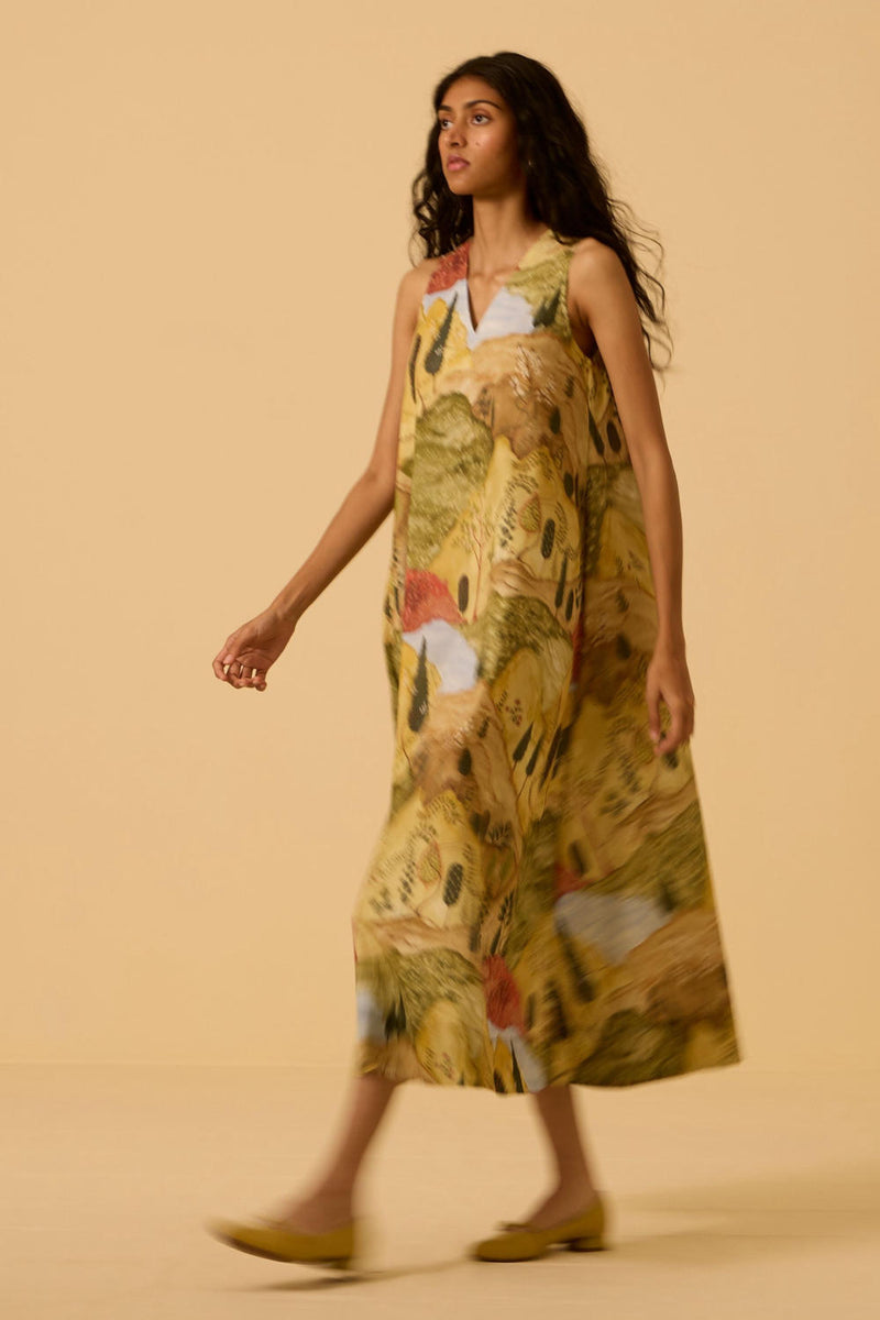 Riaz Ochre Print Maxi Dress cotton by The Summer House in yellow color for women in Singapore