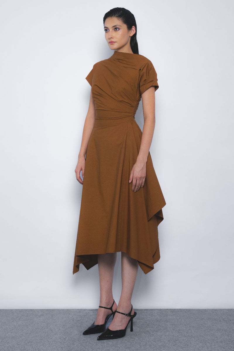 Rigzar Draped Dress - Tobacco cotton Buy Rigzar Draped Dress - Tobacco from C&W | Dresses for Women by Leh Studios for women in Singapore