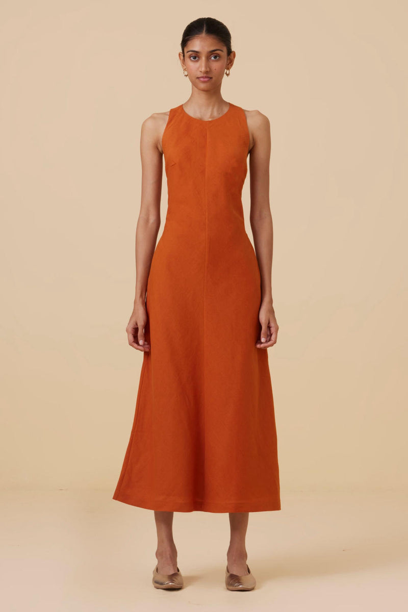 Riha Orange Halter Maxi Dress cotton by The Summer House in orange color for women in Singapore