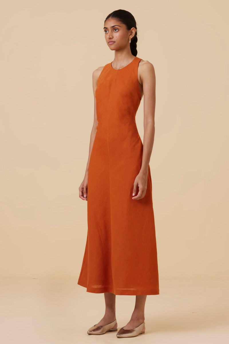 Riha Orange Halter Maxi Dress cotton by The Summer House in orange color for women in Singapore