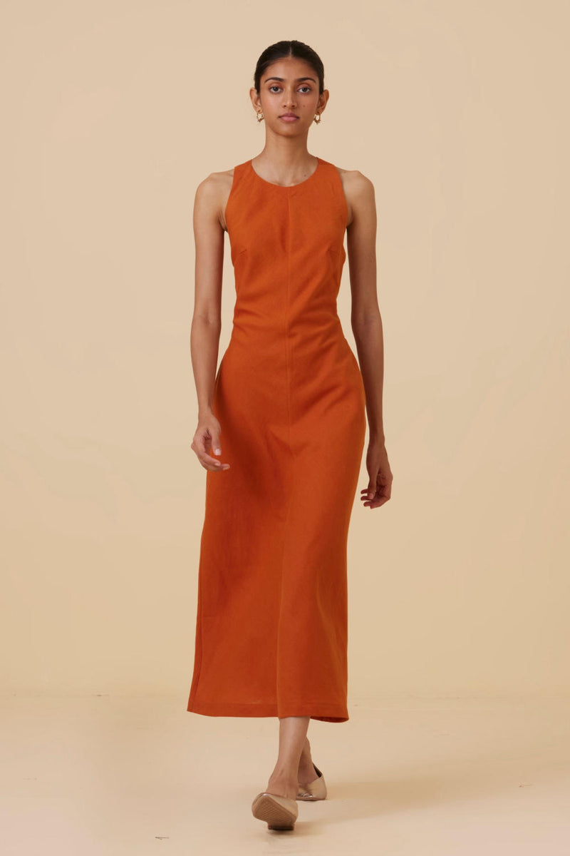 Riha Orange Halter Maxi Dress cotton by The Summer House in orange color for women in Singapore