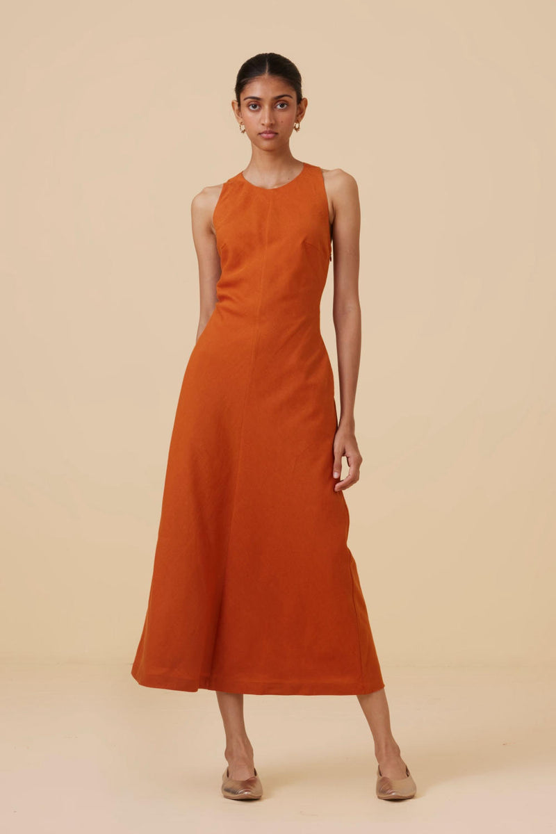 Riha Orange Halter Maxi Dress cotton by The Summer House in orange color for women in Singapore