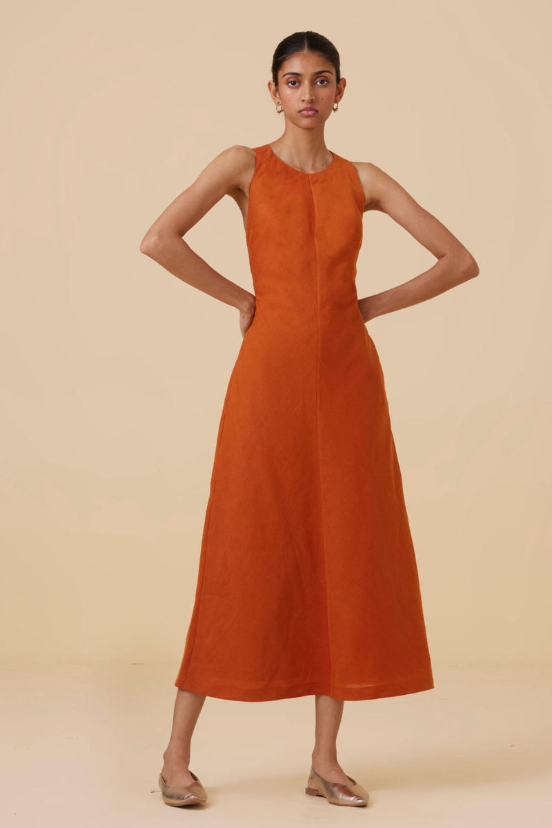 Riha Orange Halter Maxi Dress cotton by The Summer House in orange color for women in Singapore