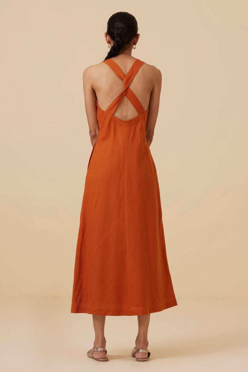 Riha Orange Halter Maxi Dress cotton by The Summer House in orange color for women in Singapore