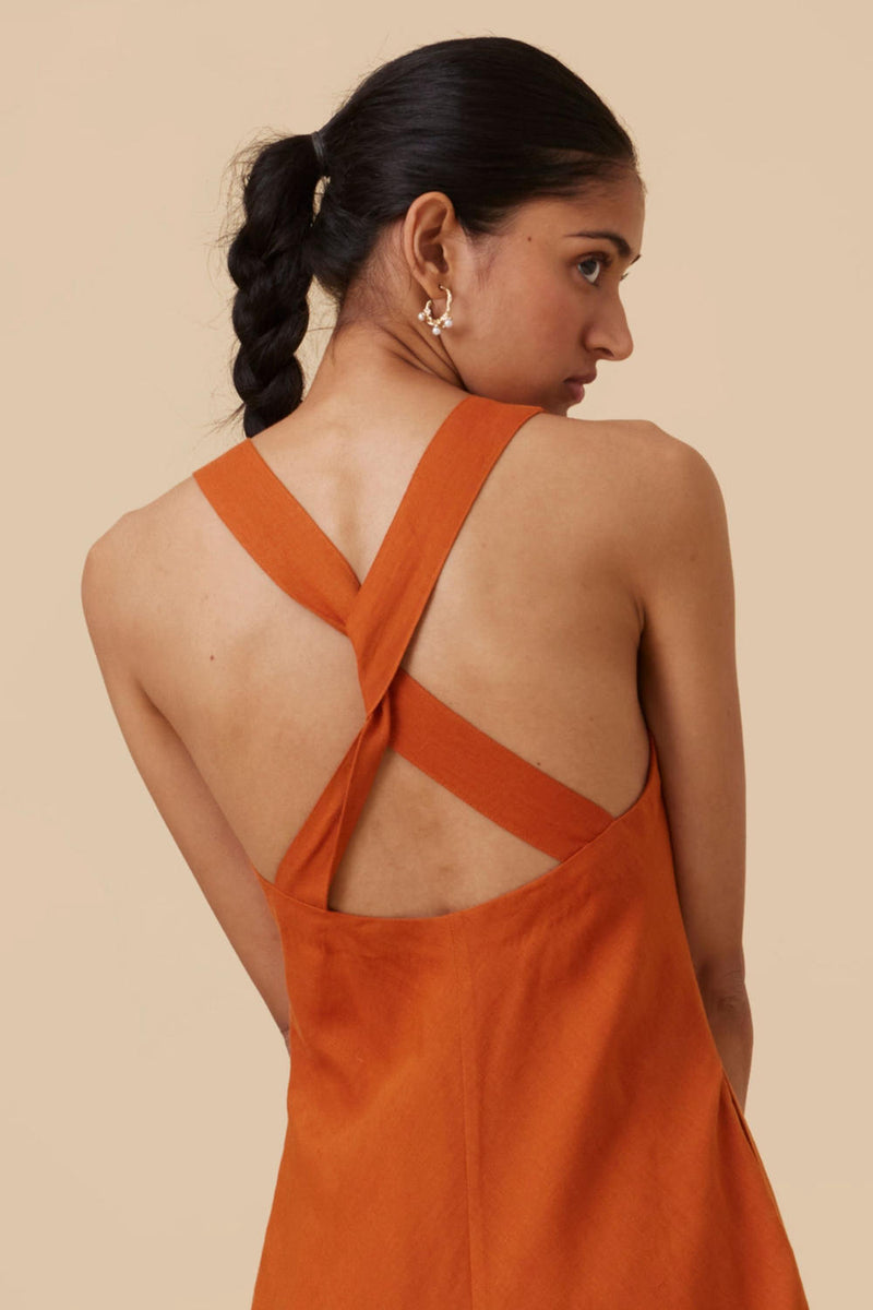 Riha Orange Halter Maxi Dress cotton by The Summer House in orange color for women in Singapore