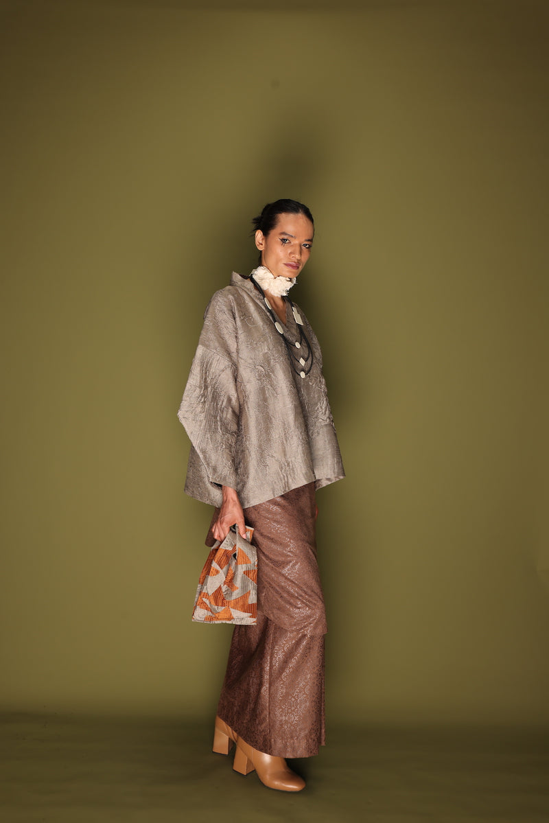 Ripple Top-Grey mysore silk tops and shirts by Stoique in grey for women in Singapore